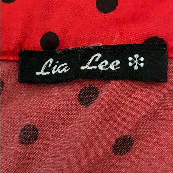 Red Satin Polka Dotted Colored Button Up With Attached Black Sweater Vest (XL) - Picture 2 of 2